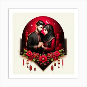 Muslim Couple In Hijab Art Print