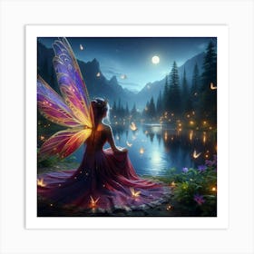 Fairy by the lake with lighting bugs Art Print