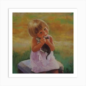 Little Girl With Cat 1 Art Print