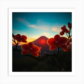 Sunset With Orchids Art Print