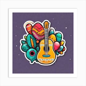 Mexican Guitar And Maracas Sticker 2d Cute Fantasy Dreamy Vector Illustration 2d Flat Centere (39) Art Print