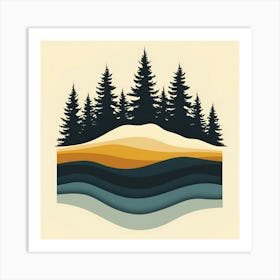 A design with layers of forest silhouettes. 1 Art Print