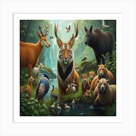 Wild Animals In The Forest Art Print