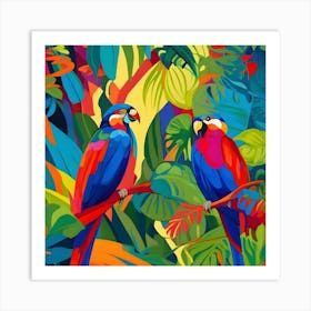 Parrots In The Jungle Fauvism Tropical Birds in the Jungle 9 Art Print