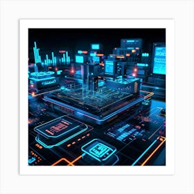 Cutting Edge Industrial Management And Automation System Interface Neon Glowing Lines On A Dark Bac (2) Art Print