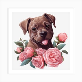 Dog With Roses 14 Art Print