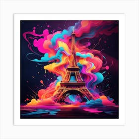 Paris Eiffel Tower, Neon Print Art Print