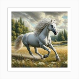 White Horse Running Art Print