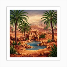 Desert Landscape With Palm Trees Art Print
