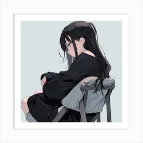 Anime Girl Sitting On A Chair Art Print