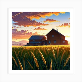 Sunset In A Wheat Field Art Print