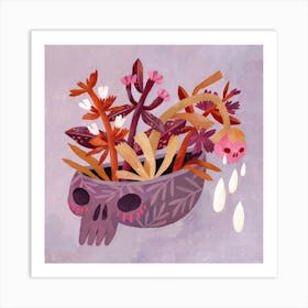 Purple Skull With Flowers Art Print