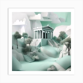 Paper - Greek Temple Mint Green Landscape Art Print