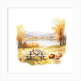 Watercolor Autumn Picnic Table 3 Art Print