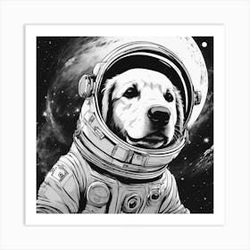 A Golden Retriever Puppy In Cosmonaut Suit Wandering In Space 1 Art Print