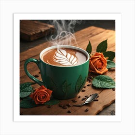 Coffee And Roses Art Print