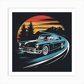 Classic Car At Sunset 1 Art Print