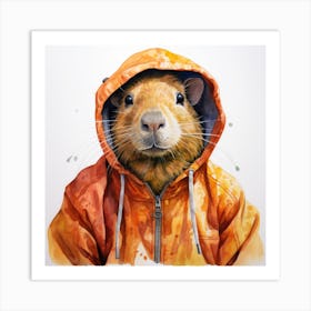 Watercolour Cartoon Capybara In A Hoodie 3 Art Print