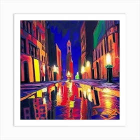 City Reflections At Night Art Print