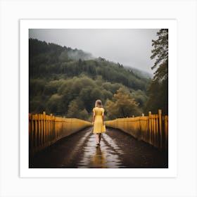 Woman Walking On A Bridge Art Print