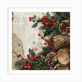 Yule Inspired Banner Texture With Mistletoe And Art Print