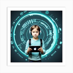 Young Girl Holding A Tablet Computer Art Print