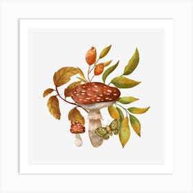 Woodland mushroom Art Print