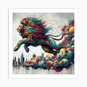 Lion Sky high Art Print