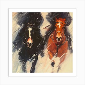 Two Horse Riders In The Snow Art Print