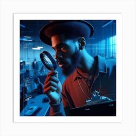 Detective Looking Through Magnifying Glass Art Print