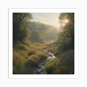 Sunrise Over A Stream Art Print