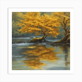 Yellow Trees In The River Art Print