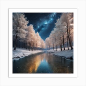 Snow Lake On A Starry Night Art Print