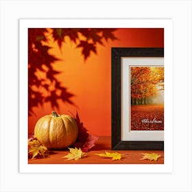 An Autumnal Scene Captured In Ultra Realistic Detail Showcases A Leaf Of Vibrant Orange Hue Profoun (5) 1 Art Print