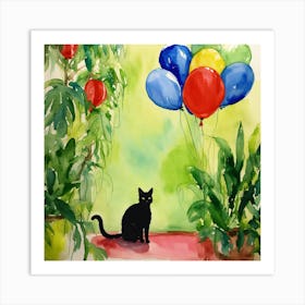 Cat With Balloons Art Print