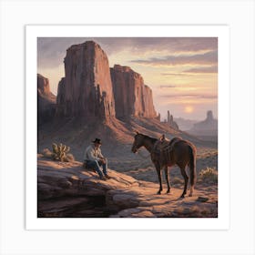 Cowboy At Sunset Art Print