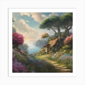 Cottage By The Lake Art Print