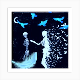 Skeleton And Birds  Art Print