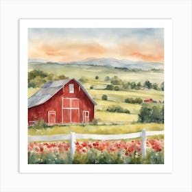 50858 Watercolor Painting Of A Rolling Countryside, With Xl 1024 V1 0 Art Print