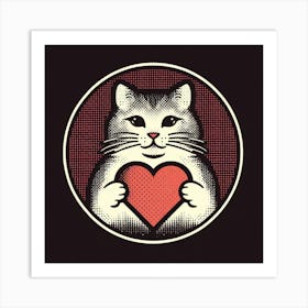 Cat Holding Heart 4 Art Print