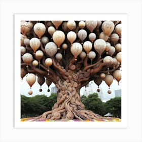 Hot Air Balloon Tree Art Print