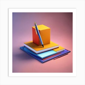 3d Notepad Icon With Pen (1) Art Print