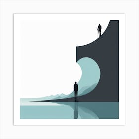 Two Men Standing On A Cliff Art Print