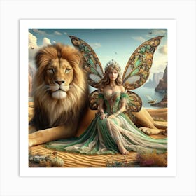 Fairy with the king of the savanna  Art Print