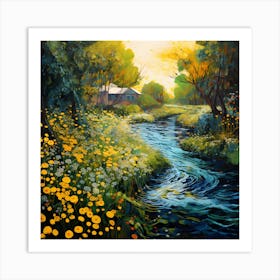 Charm of Colors: A Brushstroke Ballet Along the River Art Print