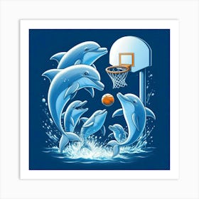 Dolphins Playing Basketball Art Print