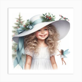 Girl and a Christmas Fairy Art Print