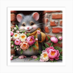 Mouse With Flowers 2 Art Print