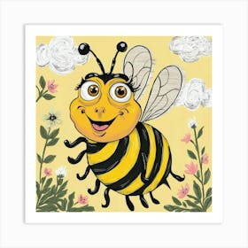 Bee With Flowers Art Print