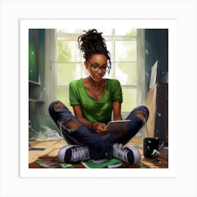 Girl With A Tablet Art Print